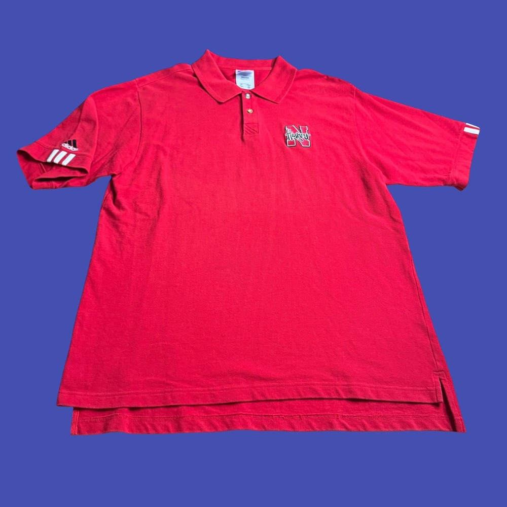 Vintage 90s Nebraska Huskers Adidas Polo Shirt XL Red College Golf NCAA